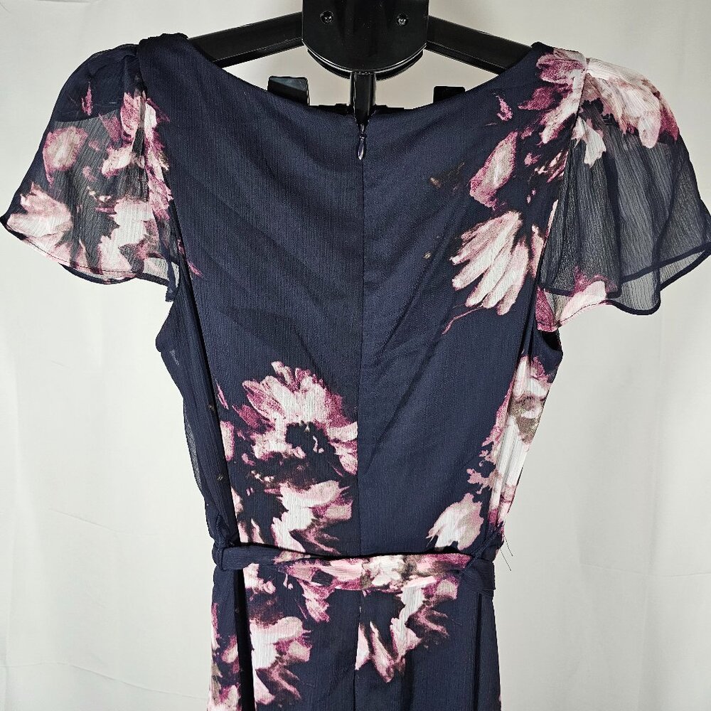 DKNY Womens Navy Floral Midi Flutter Sleeve Wrap Dress Size 6 - Picture 8 of 12